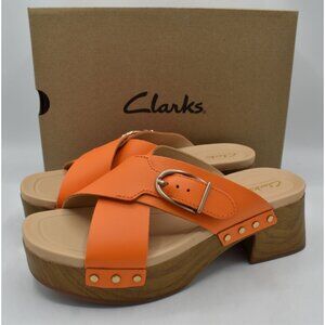 Clarks Womens Size 8 Sivanne Walk Orange Leather Open Toe Comfort Sandal Shoes